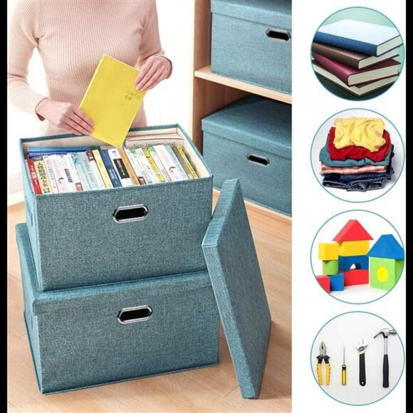 4 Pack Decorative Storage Boxes with Lids (Teal) - Picture 3 of 7